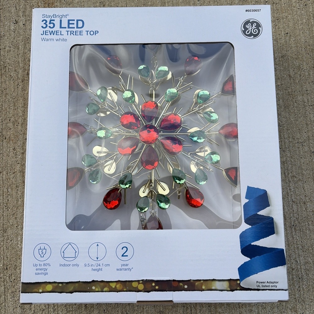 9.5 Inch GE 35 LED Lights Red Green Gold White Jewels Christmas Tree Topper